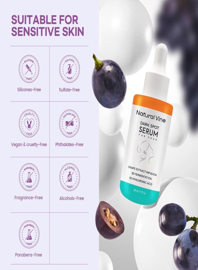 Natural Vine Dark Spot Serum: Dark Spot Remover for Face - Dark Spot Corrector with Grape Extract Fermentation Complex Hyaluronic Acid Vitamin E for Brighter Even Skin Tone 1 FL OZ - Image 5